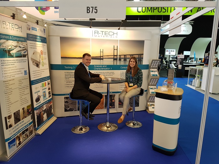 R-TECH's Dr Geraint Havard & Rebecca Blows on stand at JEC World Paris 2017. © R-TECH Materials